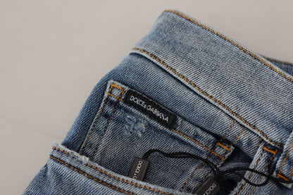 Blaue Slim-Fit-Jeans aus zerfetztem Baumwolldenim von Dolce &amp; Gabbana