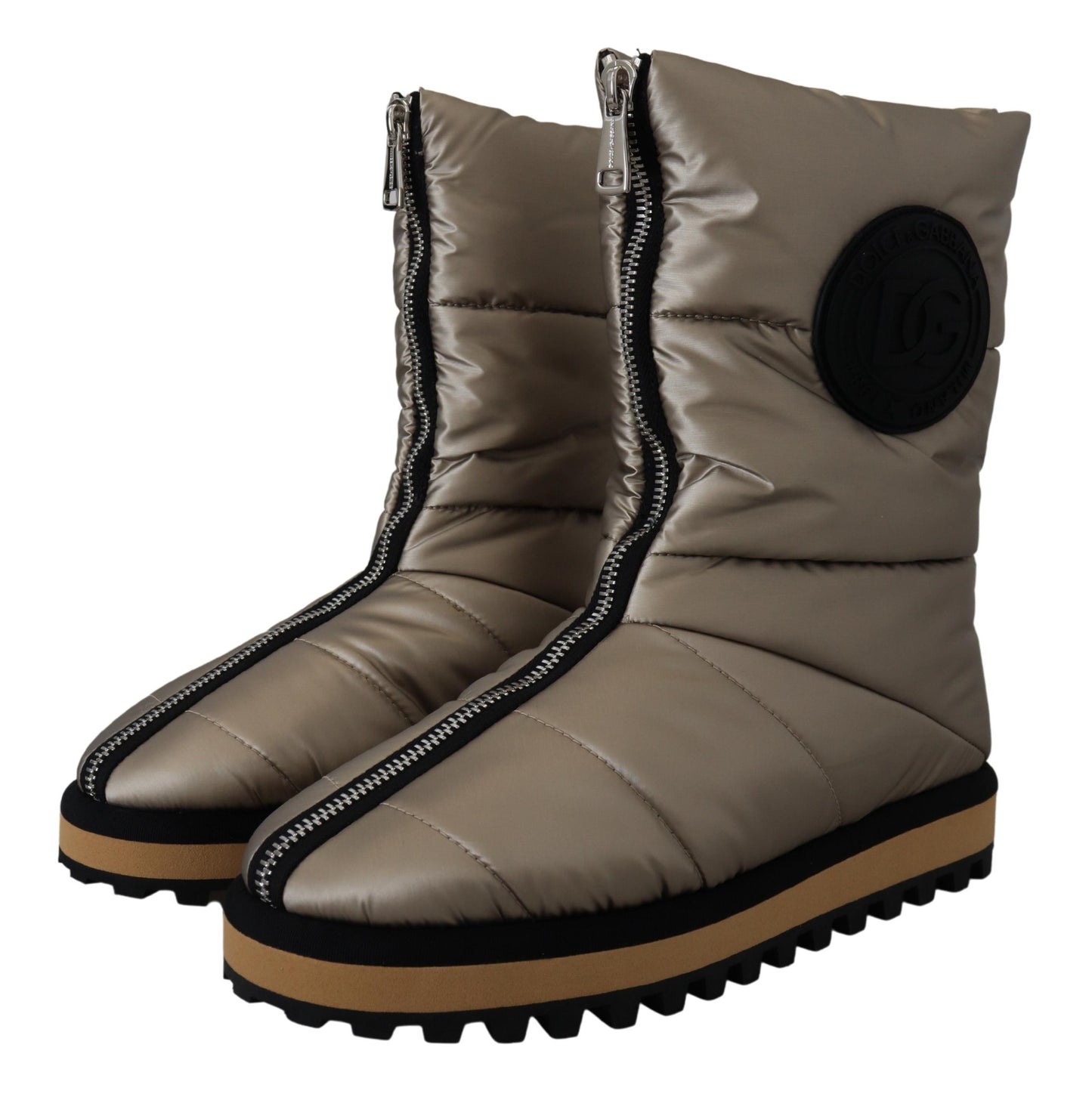 Dolce &amp; Gabbana Silber gepolsterte Winterstiefel mit mittlerer Wade