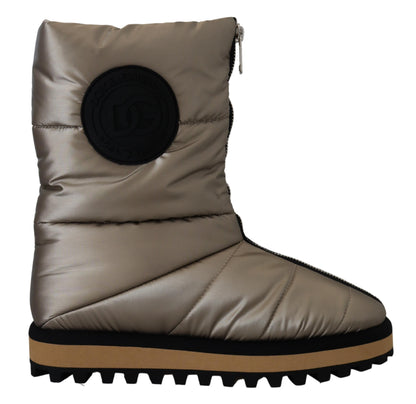 Dolce &amp; Gabbana Silber gepolsterte Winterstiefel mit mittlerer Wade