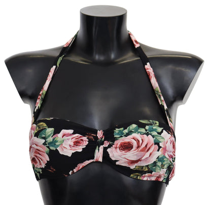 Dolce &amp; Gabbana Black Roses Print Badeanzug Beachwear Bikinioberteile