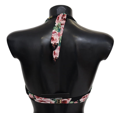 Dolce &amp; Gabbana Black Roses Print Badeanzug Beachwear Bikinioberteile