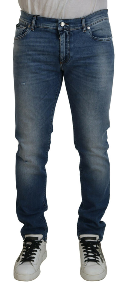 Dolce &amp; Gabbana – Skinny-Jeans aus Baumwolldenim in blauer Waschung