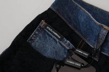 Dolce &amp; Gabbana – Schwarze Skinny-Denim-Jeans mit Blumenmuster und Spitzenfront