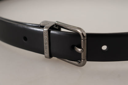 Dolce & Gabbana Sleek Black Leather Belt with Metallic Buckle