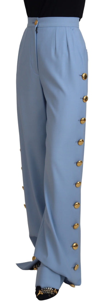 Dolce &amp; Gabbana Hellblaue Hose mit weitem Bein und Knöpfen