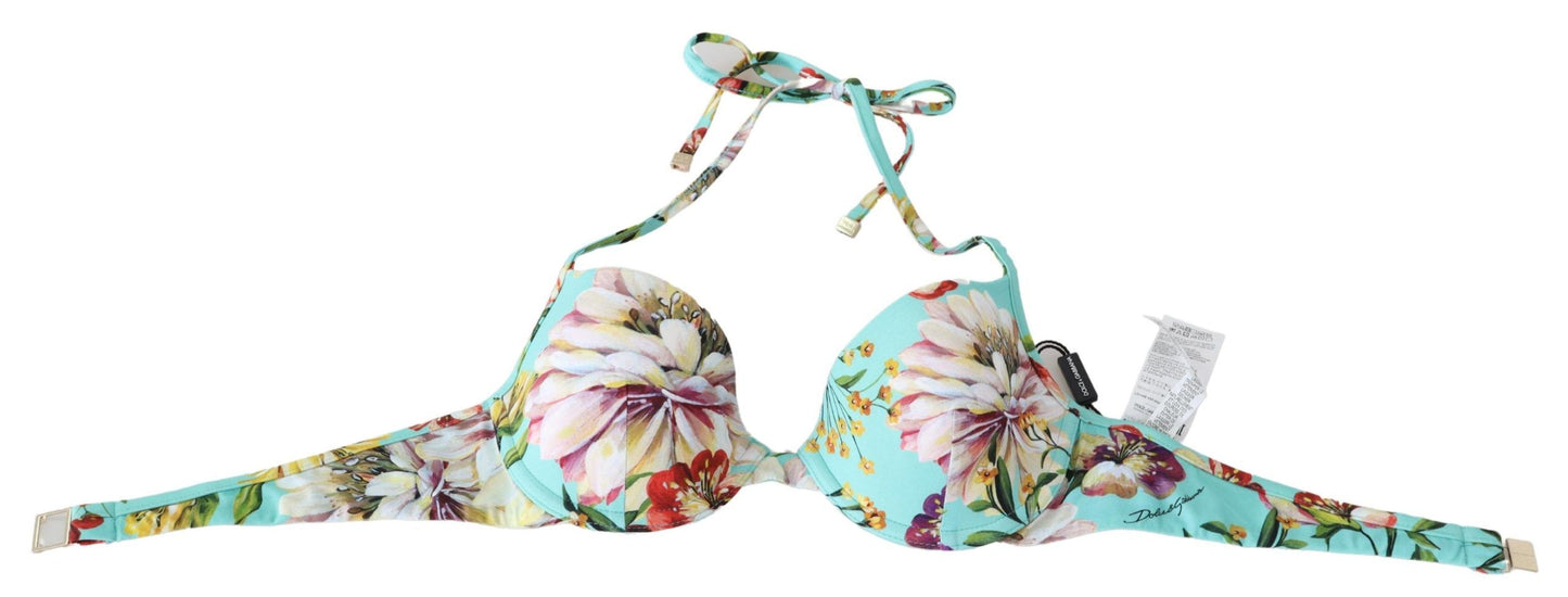 Dolce &amp; Gabbana Mintgrüne Beachwear-Bikinioberteile mit Blumendruck