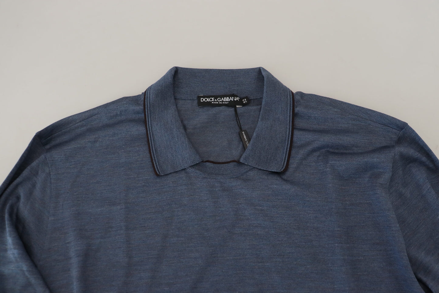 Blauer Polo-Pullover mit Seidenkragen von Dolce &amp; Gabbana