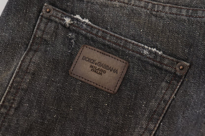 Dolce &amp; Gabbana Grau-grüne Denim-Jeans mit normaler Passform