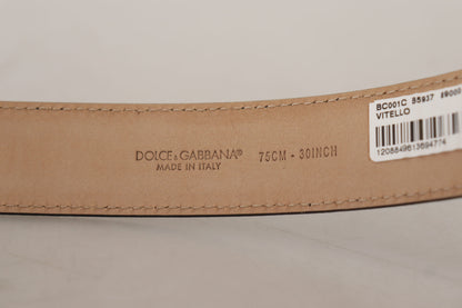 Dolce &amp; Gabbana Gürtel aus schwarzem Kalbsleder mit brauner Metallschnalle am hinteren Ende