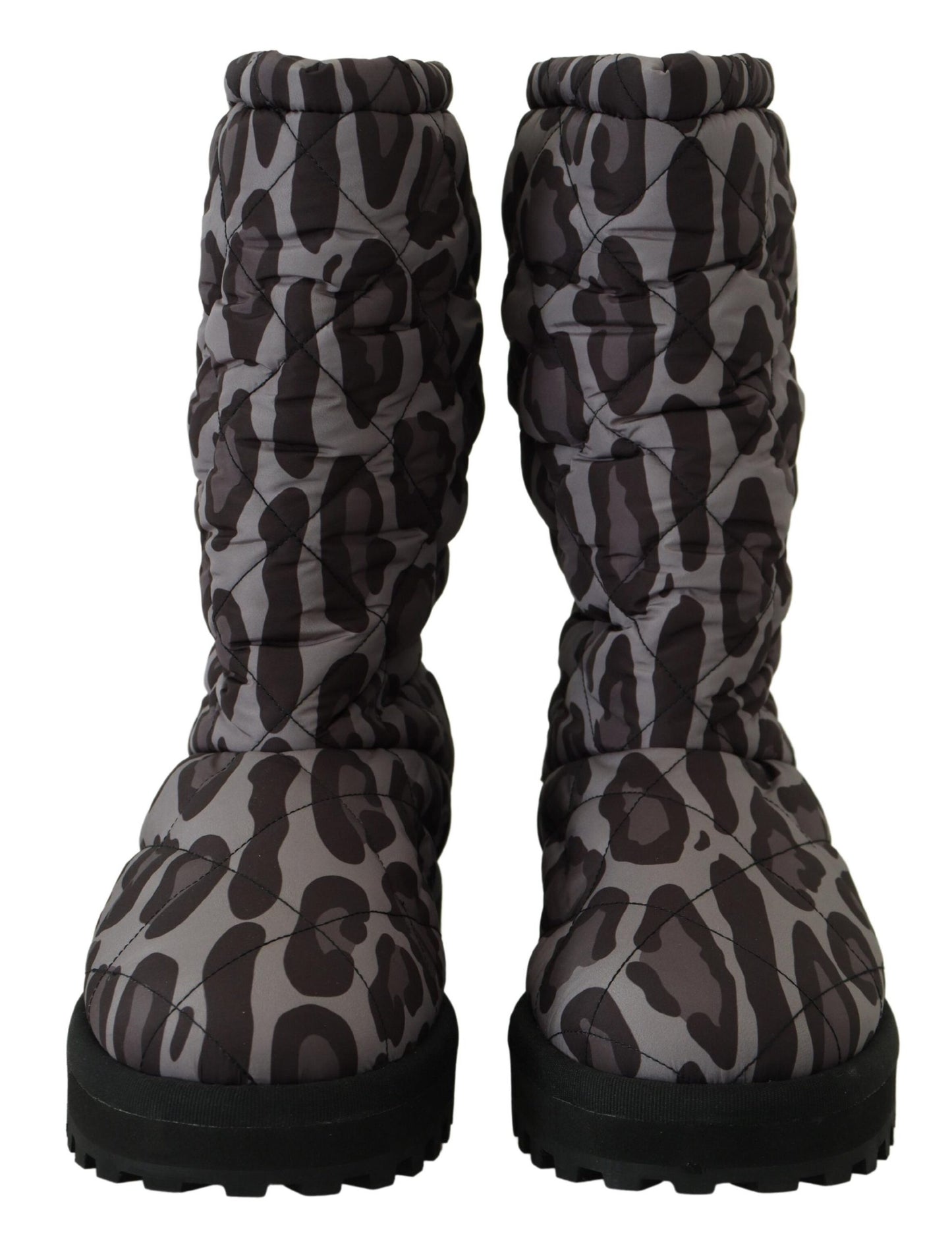 Dolce &amp; Gabbana Graue Leopardenstiefel, gepolsterte mittelhohe Schuhe