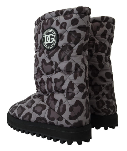 Dolce &amp; Gabbana Graue Leopardenstiefel, gepolsterte mittelhohe Schuhe