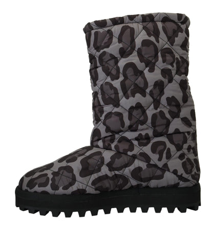 Dolce &amp; Gabbana Graue Leopardenstiefel, gepolsterte mittelhohe Schuhe