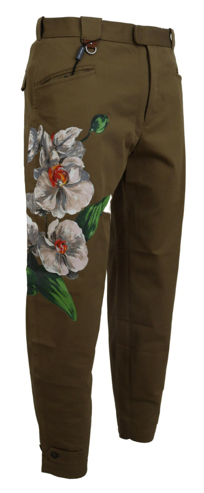 Dolce &amp; Gabbana Grüne Baumwoll-Herrenhose mit Blumendruck