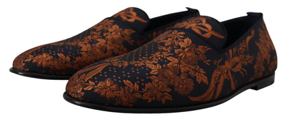 Dolce &amp; Gabbana Blue Rust Floral Hausschuhe Loafers Schuhe