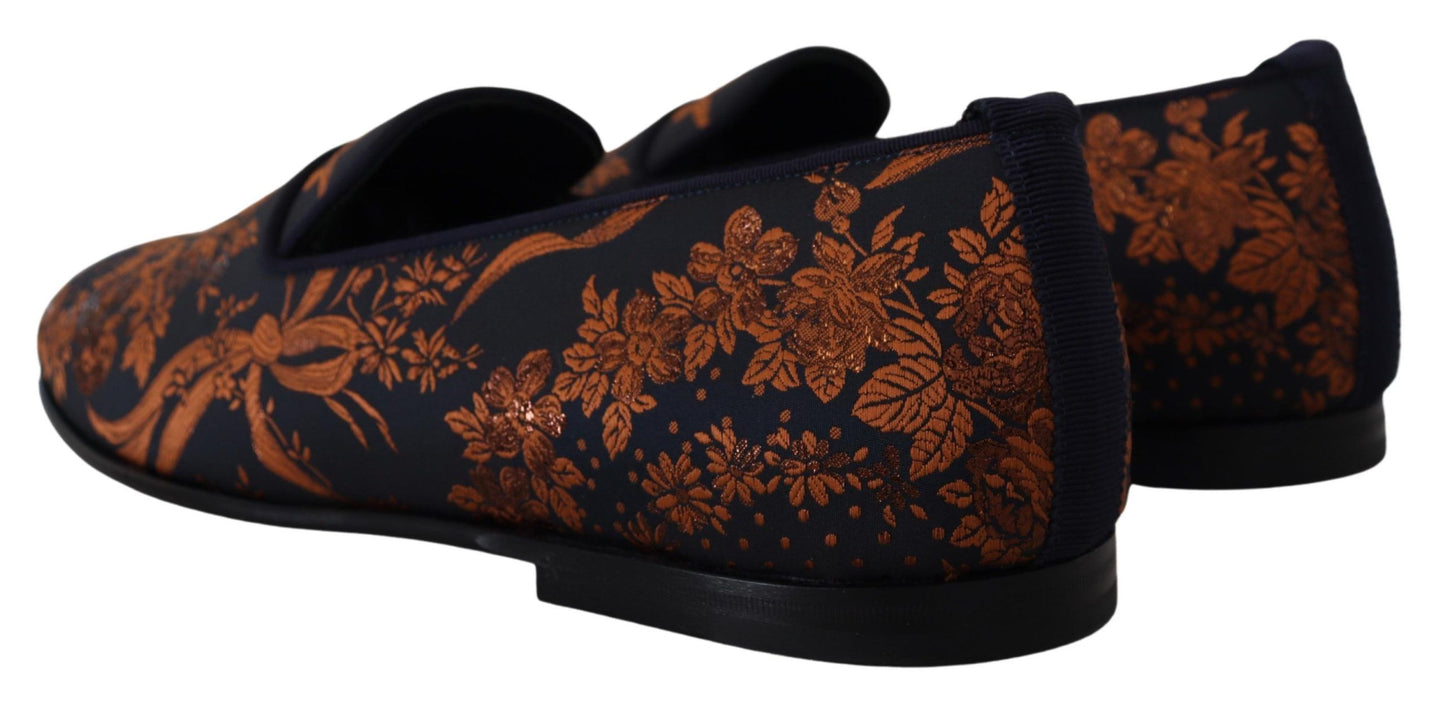 Dolce &amp; Gabbana Blue Rust Floral Hausschuhe Loafers Schuhe