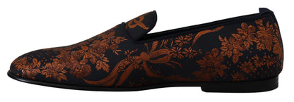 Dolce &amp; Gabbana Blue Rust Floral Hausschuhe Loafers Schuhe