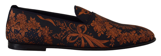 Dolce &amp; Gabbana Blue Rust Floral Hausschuhe Loafers Schuhe