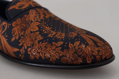 Dolce &amp; Gabbana Blue Rust Floral Hausschuhe Loafers Schuhe