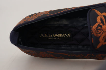 Dolce &amp; Gabbana Blue Rust Floral Hausschuhe Loafers Schuhe