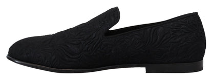 Dolce &amp; Gabbana Schwarze, florale Jacquard-Hausschuhe, Loafer-Schuhe