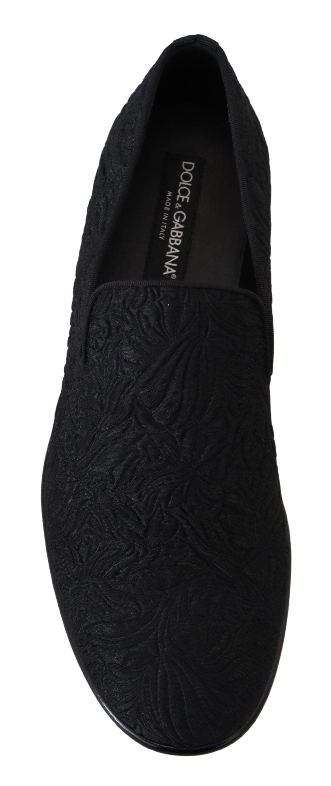 Dolce &amp; Gabbana Schwarze, florale Jacquard-Hausschuhe, Loafer-Schuhe