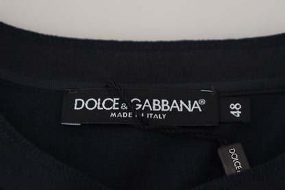 Dolce &amp; Gabbana Blauer Baumwollpullover mit Rundhalsausschnitt und Knöpfen