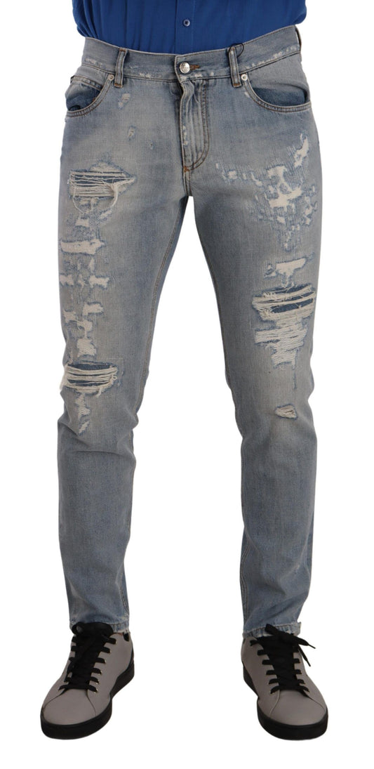 Dolce &amp; Gabbana Hellblaue, zerfetzte Jeans aus normalem Baumwolldenim