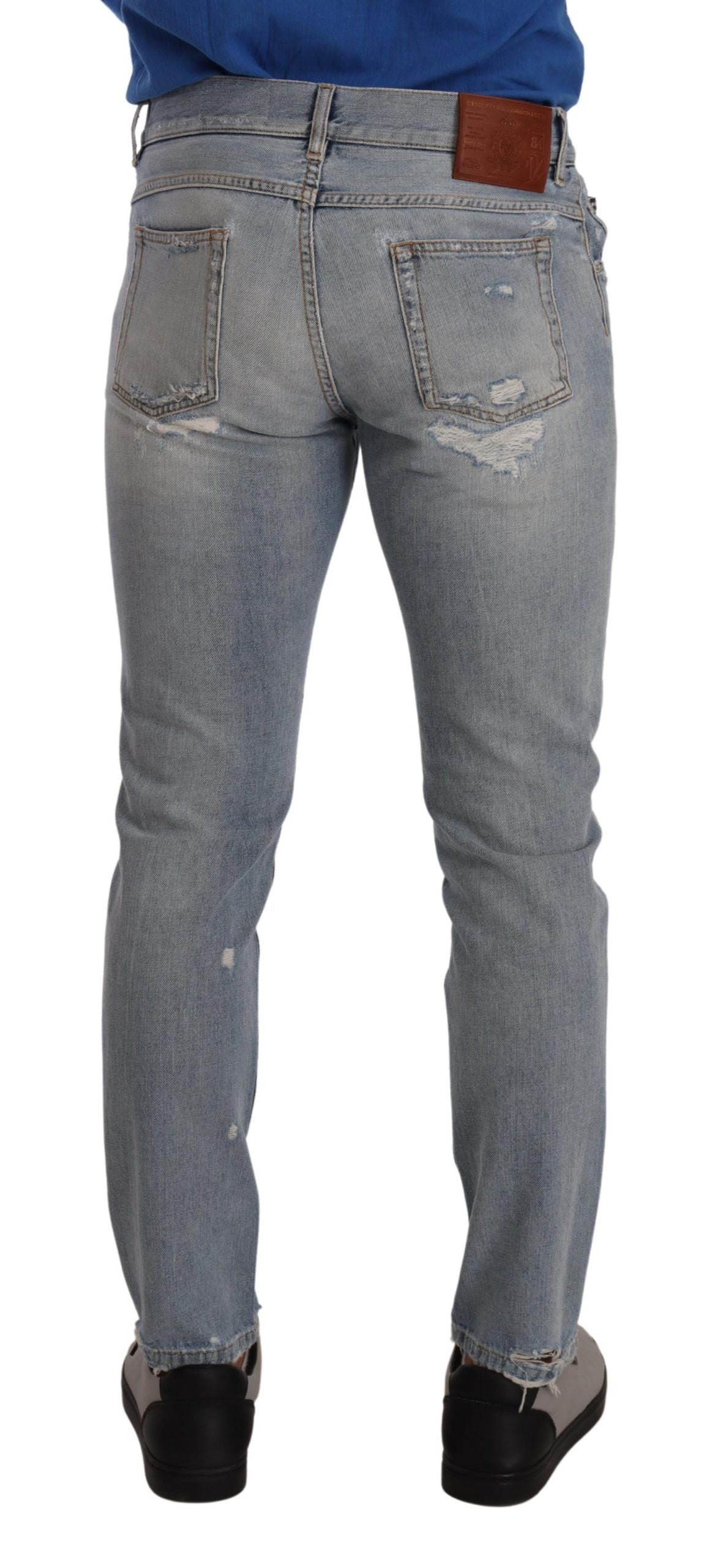 Dolce &amp; Gabbana Hellblaue, zerfetzte Jeans aus normalem Baumwolldenim