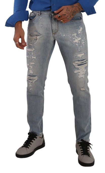 Dolce &amp; Gabbana Hellblaue, zerfetzte Jeans aus normalem Baumwolldenim