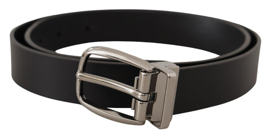 Dolce & Gabbana Elegant Black Leather Belt with Silver Tone Buckle