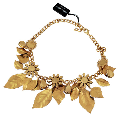 Dolce &amp; Gabbana Statement-Halskette mit Blumen-Kristall-Anhänger aus Gold und Messing