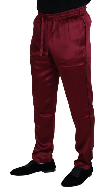 Dolce &amp; Gabbana Bordeaux Seiden-DG-Schlaf-Lounge-Hose