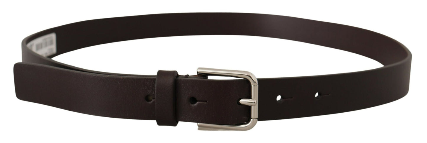 Dolce & Gabbana Elegant Leather Belt with Engraved Logo Buckle