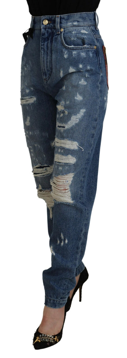 Dolce &amp; Gabbana Blue Tattered Skinny Denim-Baumwolljeans