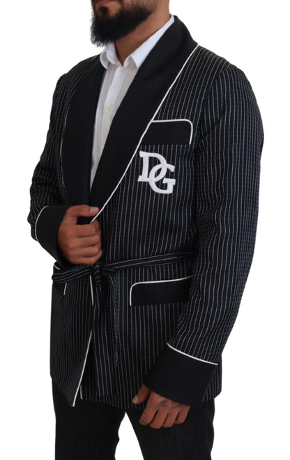 Dolce &amp; Gabbana Schwarzer Robe Gestreifter DG Patch Jacke Herren Blazer