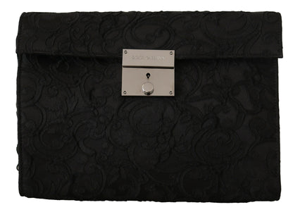 Dolce &amp; Gabbana Schwarze Aktentasche aus Jacquard-Leder