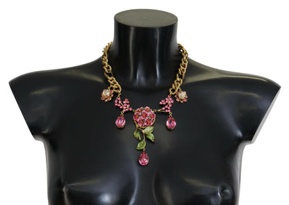 Dolce &amp; Gabbana Gold Messing Kette Kristall Blumen Rosen Schmuck Halskette