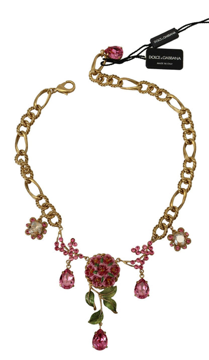 Dolce &amp; Gabbana Gold Messing Kette Kristall Blumen Rosen Schmuck Halskette