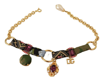 Dolce &amp; Gabbana Goldfarbene Messing-Stoffkristalle Damenschmuck-Halskette