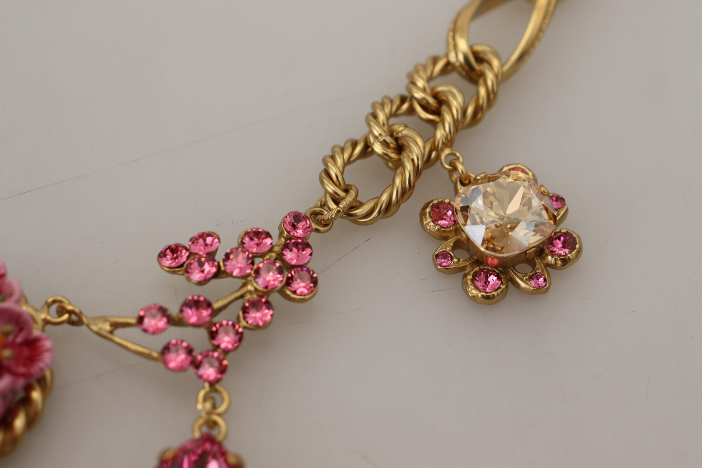 Dolce &amp; Gabbana Gold Messing Kette Kristall Blumen Rosen Schmuck Halskette