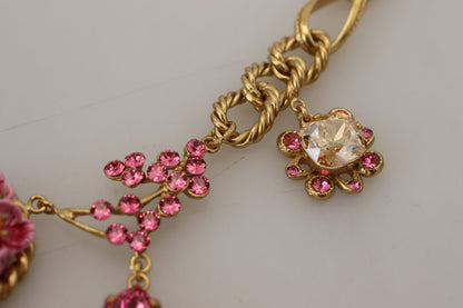 Dolce &amp; Gabbana Gold Messing Kette Kristall Blumen Rosen Schmuck Halskette