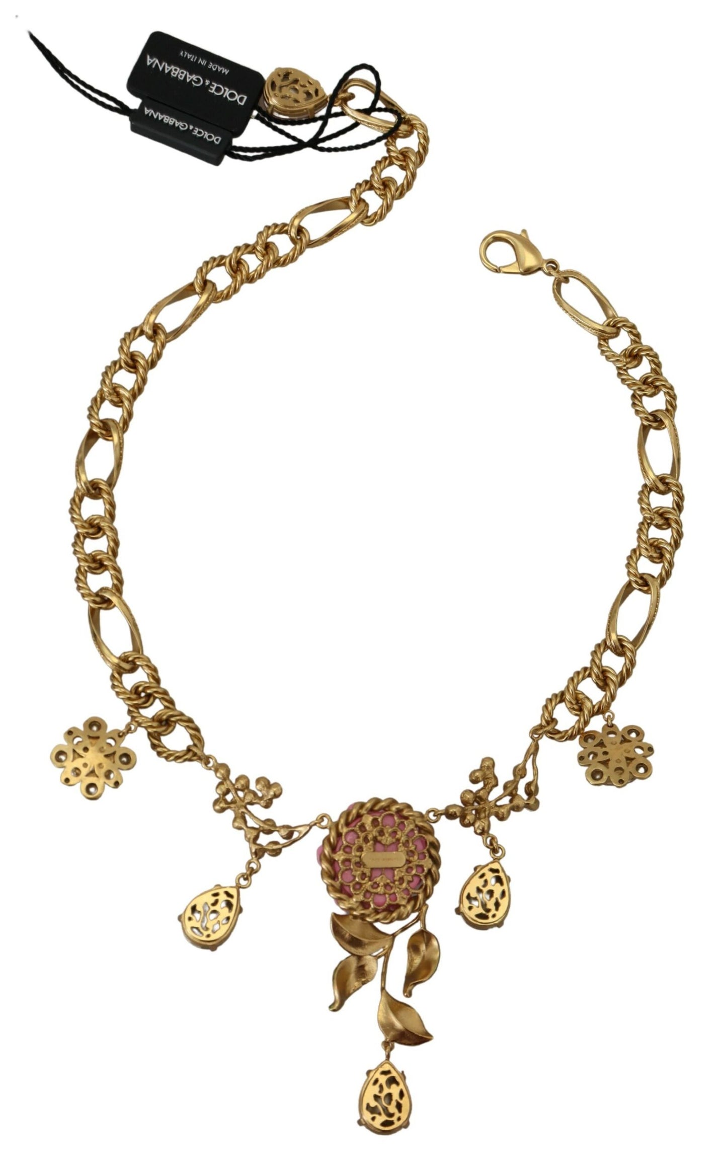 Dolce &amp; Gabbana Gold Messing Kette Kristall Blumen Rosen Schmuck Halskette