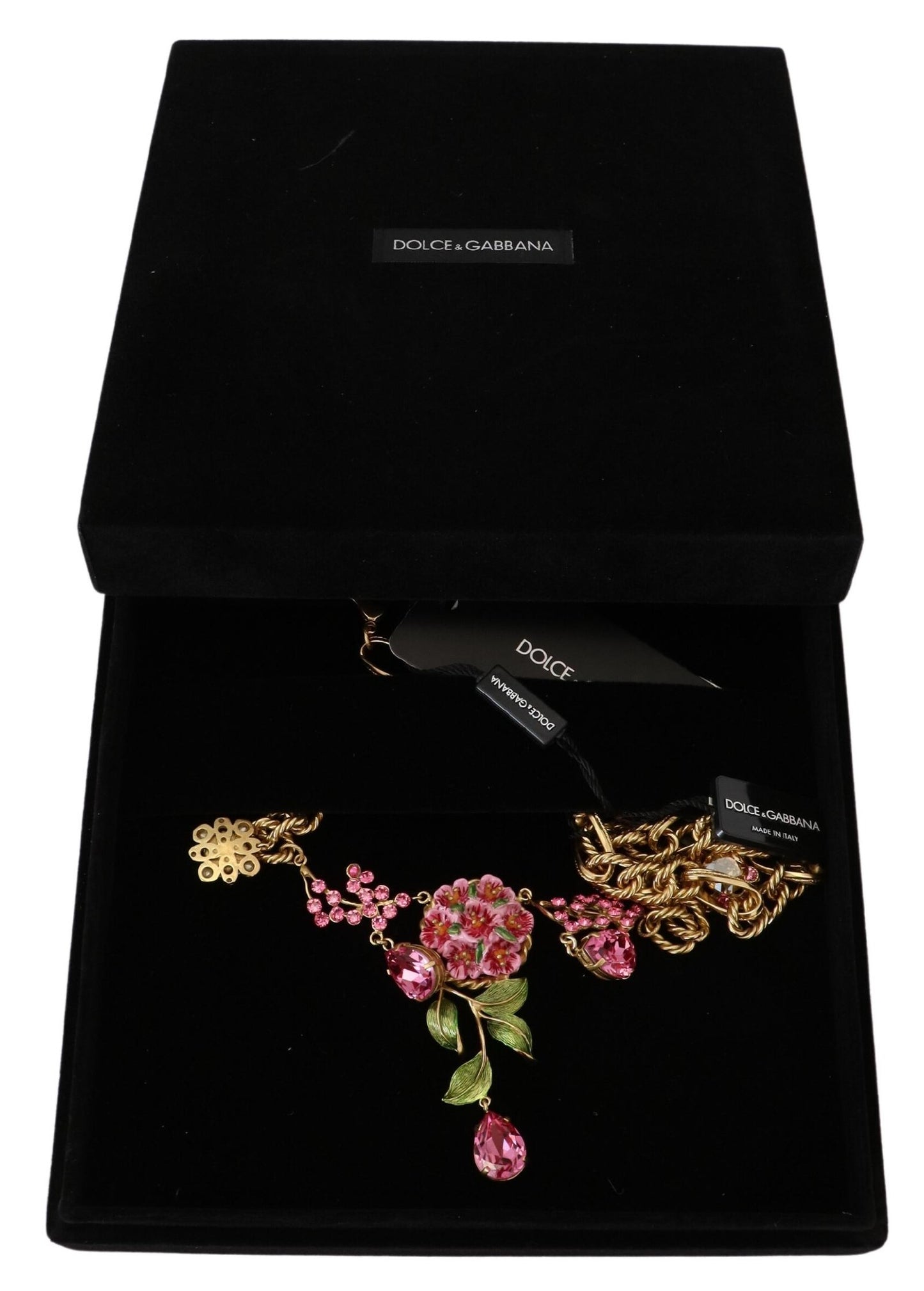 Dolce &amp; Gabbana Gold Messing Kette Kristall Blumen Rosen Schmuck Halskette