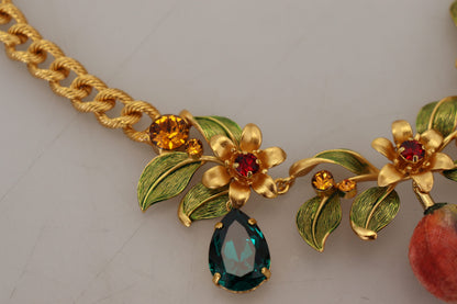 Dolce & Gabbana Elegant Floral Fruit Motif Gold Necklace