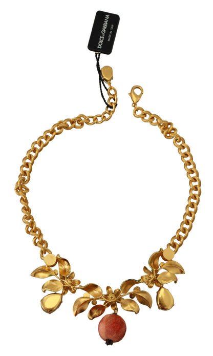 Dolce & Gabbana Elegant Floral Fruit Motif Gold Necklace