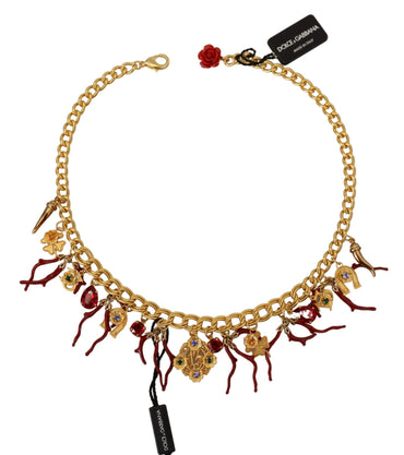 Dolce &amp; Gabbana Gold Messing Kristall Logo Chili Statement Halskette