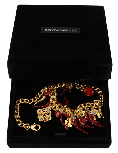 Dolce &amp; Gabbana Gold Messing Kristall Logo Chili Statement Halskette