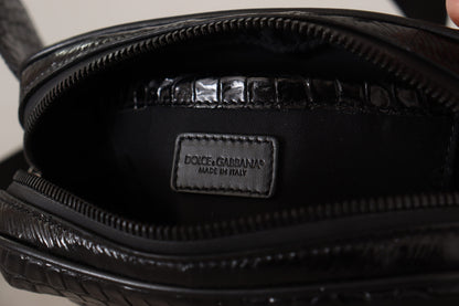 Dolce &amp; Gabbana Schwarze Gürteltasche aus exotischem Leder mit DG-Logo