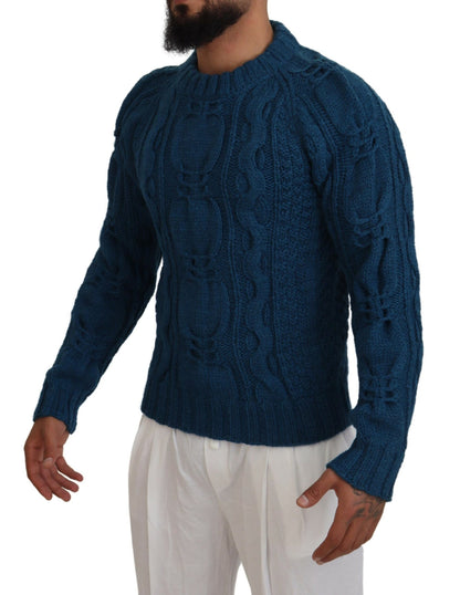 Dolce &amp; Gabbana Blauer gestrickter Alpaka-Pullover aus Wolle