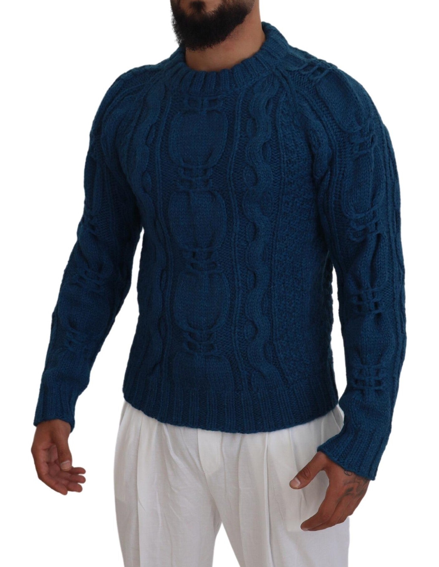 Dolce &amp; Gabbana Blauer gestrickter Alpaka-Pullover aus Wolle